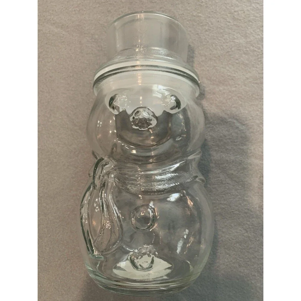 Libbey Clear Glass Snowman Candy Jar Sealed Lid Seal Winter Christmas Mexico